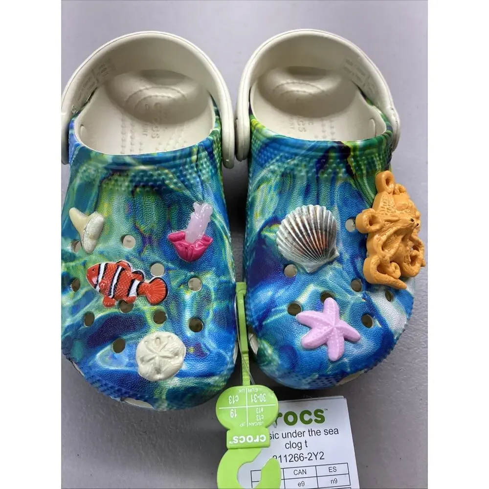 New Kids Crocs Clog Ocean Fish Nemo Octopus Beach Shells Shoe Size C9 211266-2Y2